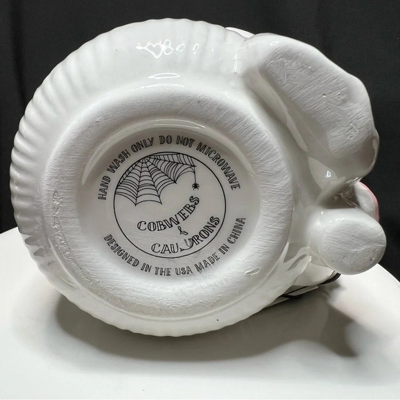 Cobwebs & Cauldrons Halloween Pink Polka Dot Mushroom Ghost Home Coffee Mug - Picture 12 of 12